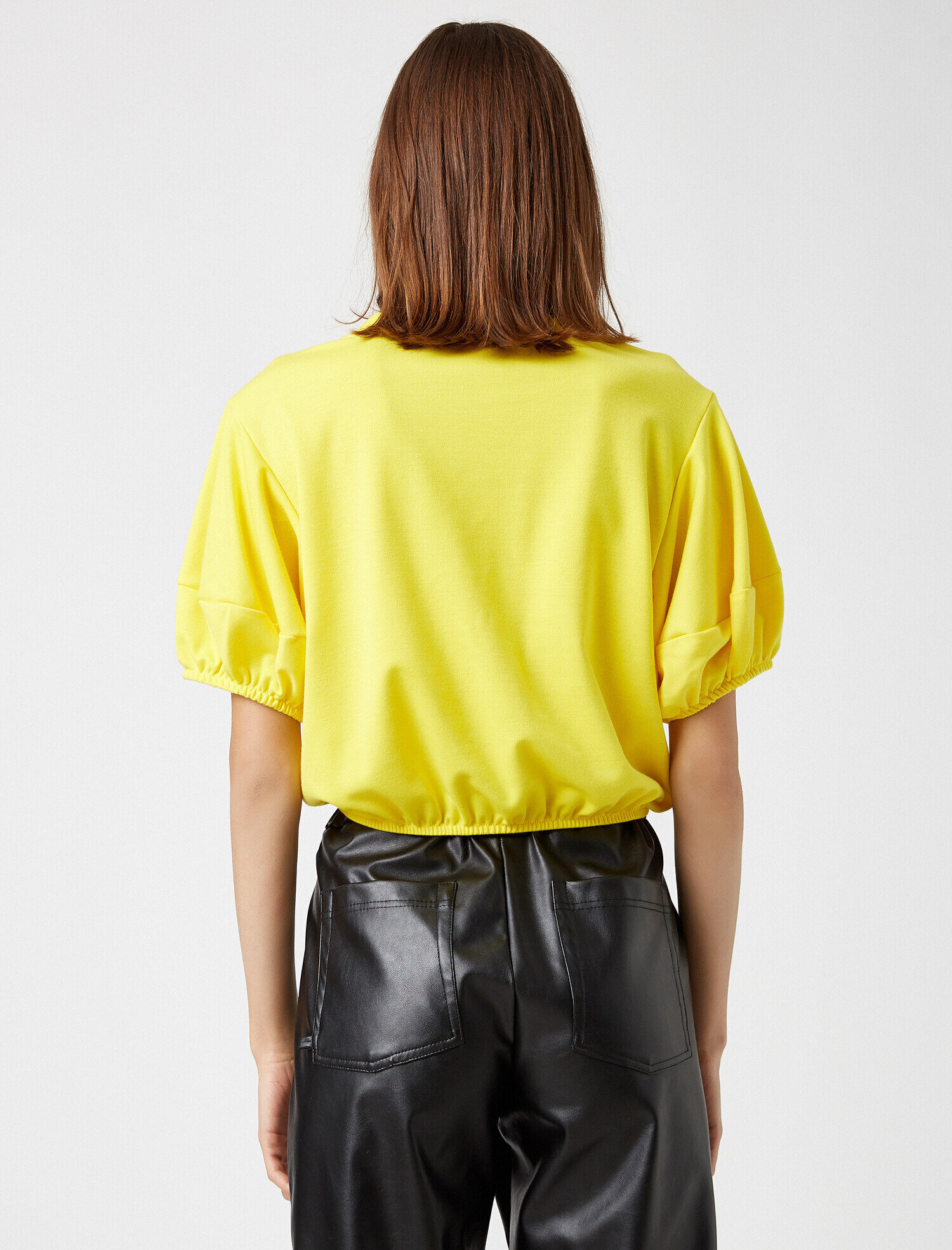 sari bayan balon kol slogan serit detayli tisort 9kal19043ik186 koton