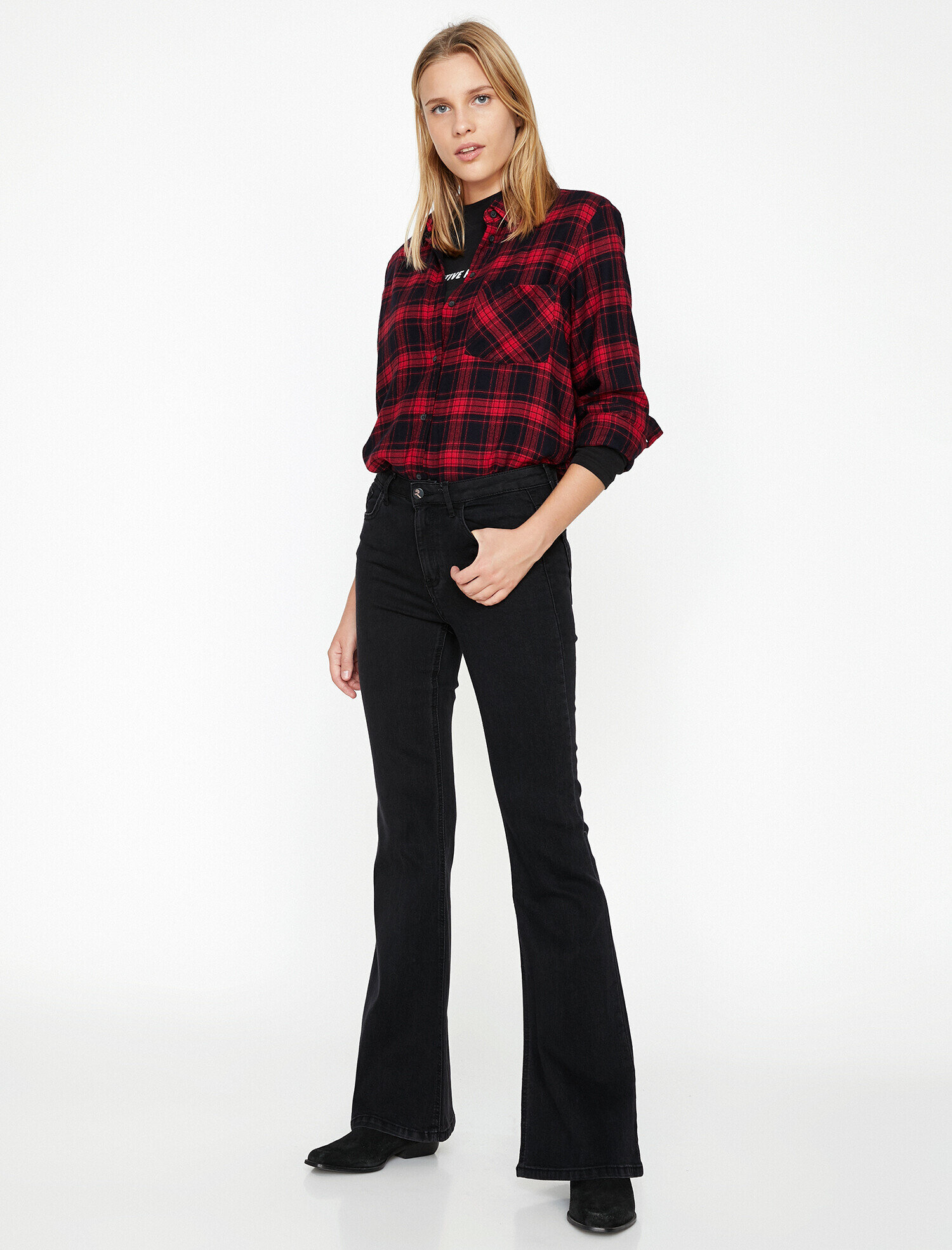 Siyah Bayan İspanyol Paça Jean Pantolon 9KAL41501DDBA5 Koton