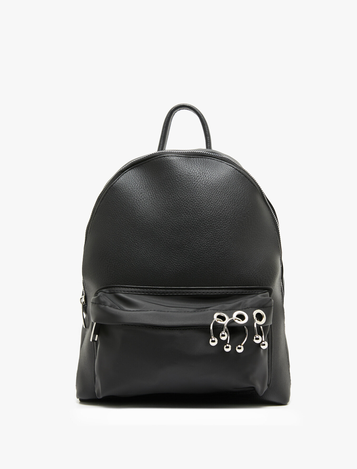 black leather look backpack women's