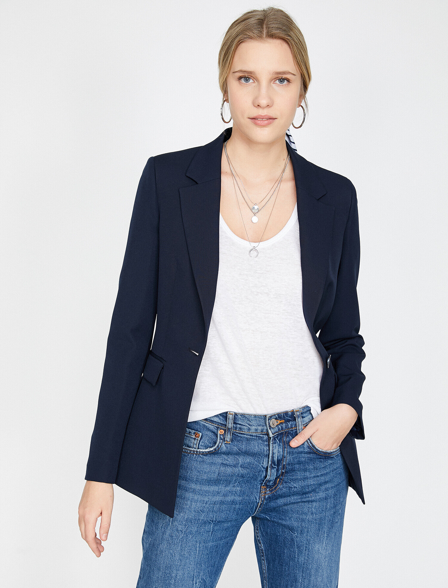 Lacivert Bayan Klasik Yaka Ceket 9yak53004ew720 Koton