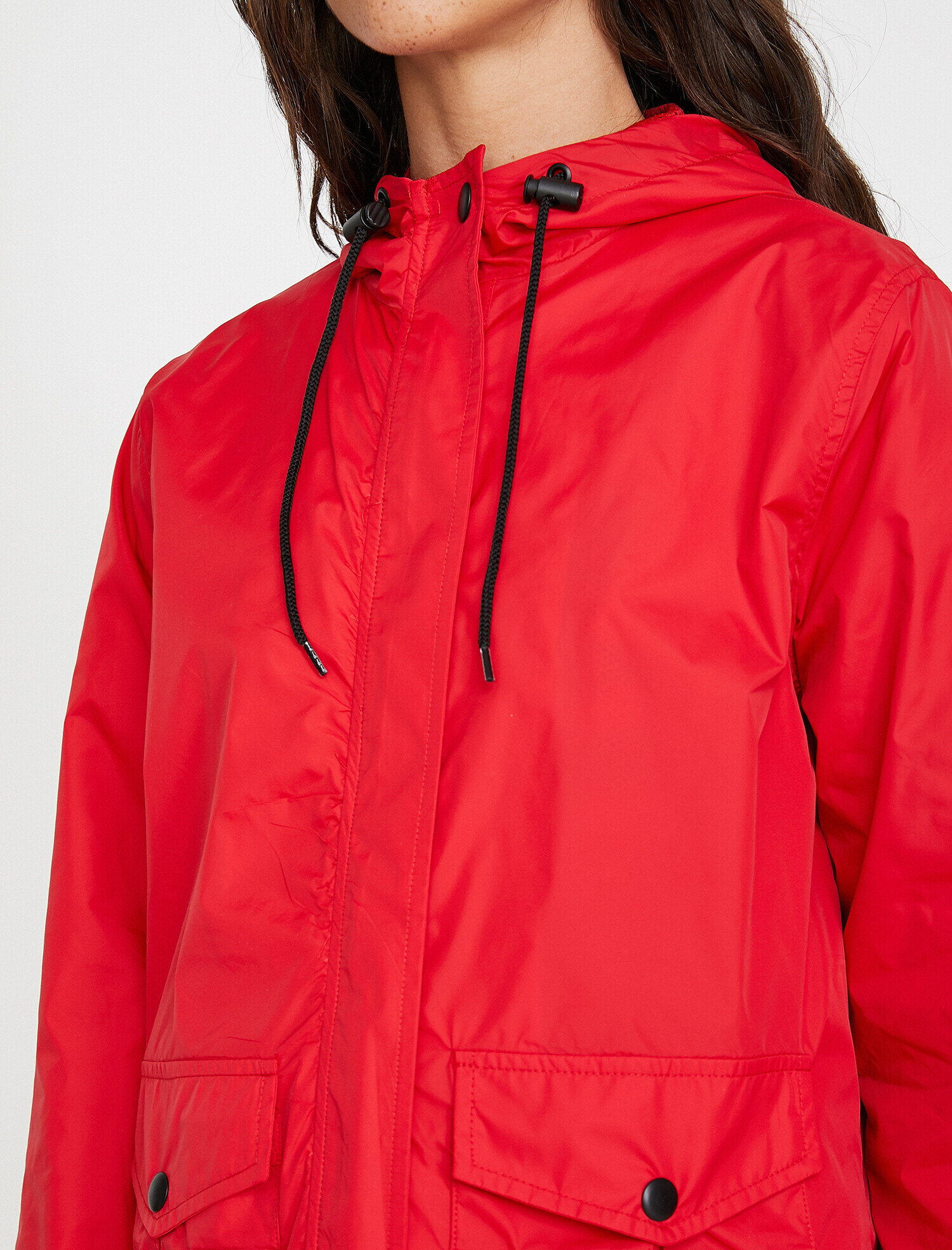 red hooded rain jacket