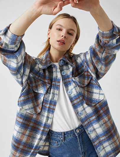 Buttoned Detailed Plaid Jacket