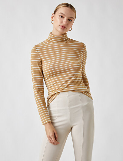 Turtle Neck Striped Long Sleeve T-Shirt