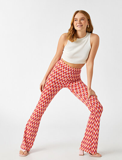 High Waist Flared Patterned Trousers