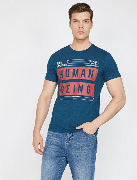 Yazılı Baskılı T-Shirt - Petrol