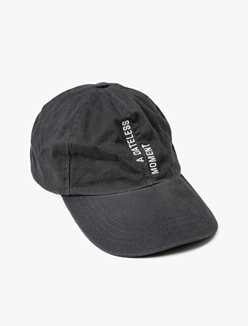 İşlemeli Şapka Pamuklu - Antrasit Koton