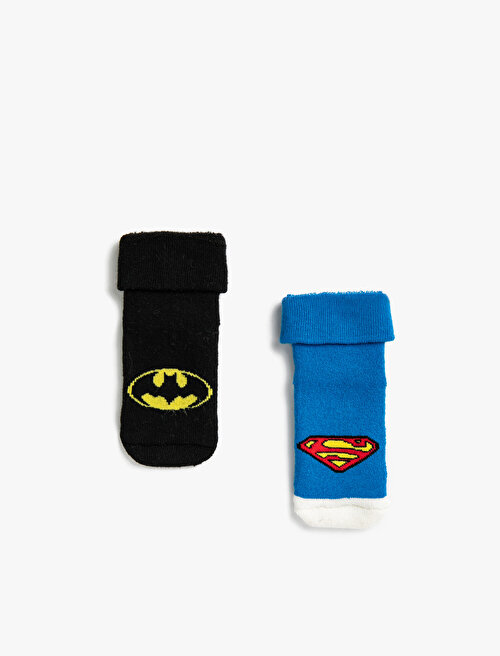 Süperman Batman Baskılı Erkek Bebek Çorap Set - Siyah Koton