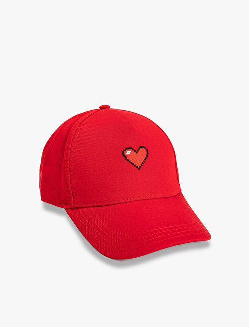 İşlemeli Şapka - Kırmızı Koton