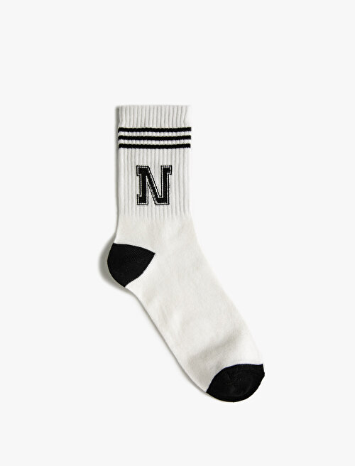 N Yazılı Baskılı Çorap - Siyah