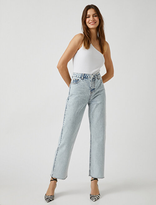 Yüksek Bel Geniş Paça Kot Pantolon - Straight Fit Jean - İndigo