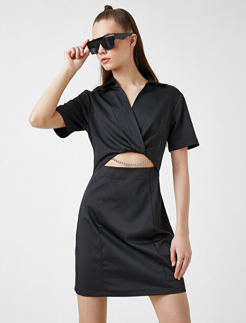 Pencere Detaylı Mini Elbise - Siyah Koton