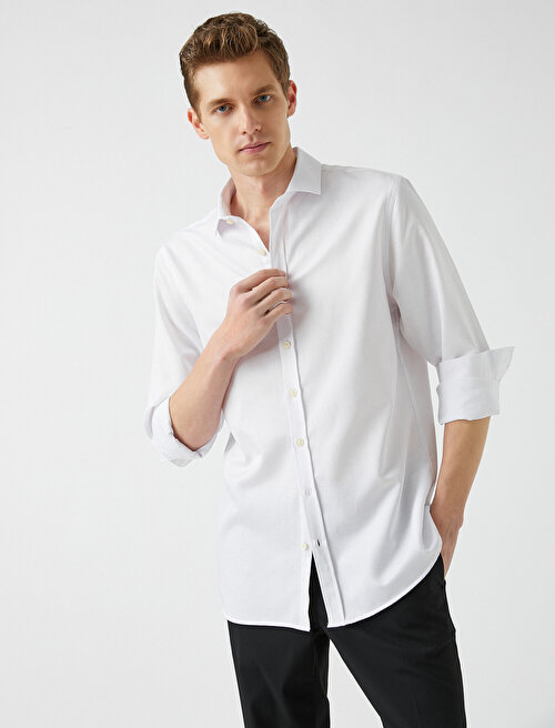 Slim Fit Basic Gömlek - Beyaz
