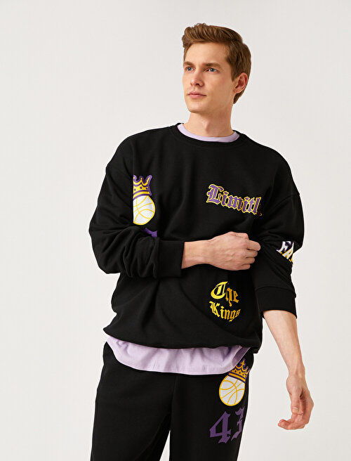 Baskılı Spor Sweatshirt - Siyah Koton