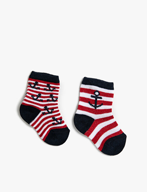Çizgili Erkek Bebek Çorap Seti - Kırmızı