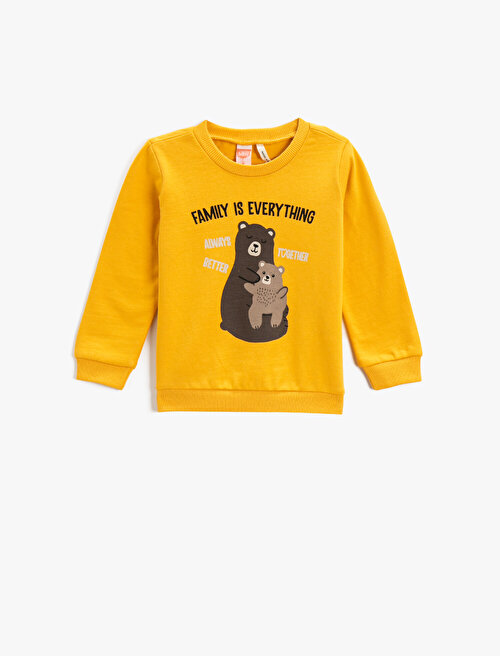 Sweatshirt Baskılı Bisiklet Yaka Pamuklu - Sarı