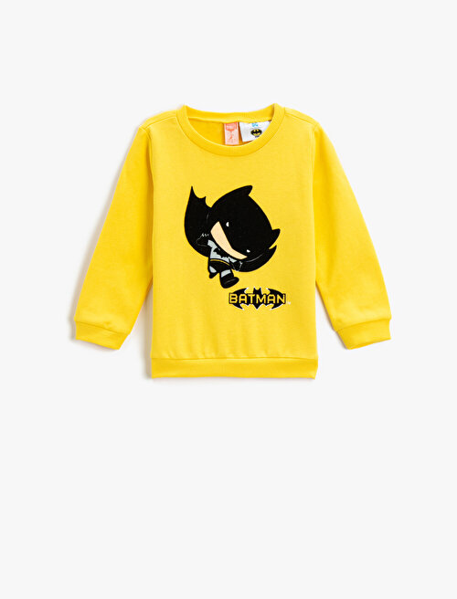 Batman Baskılı Sweatshirt Lisanslı Uzun Kollu Pamuklu - Sarı