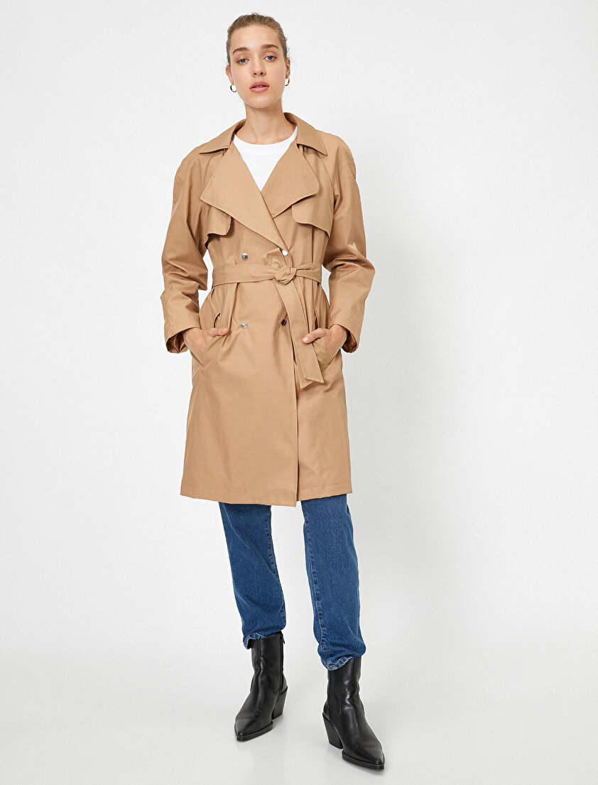 Düğmeli Gabardin Trençkot