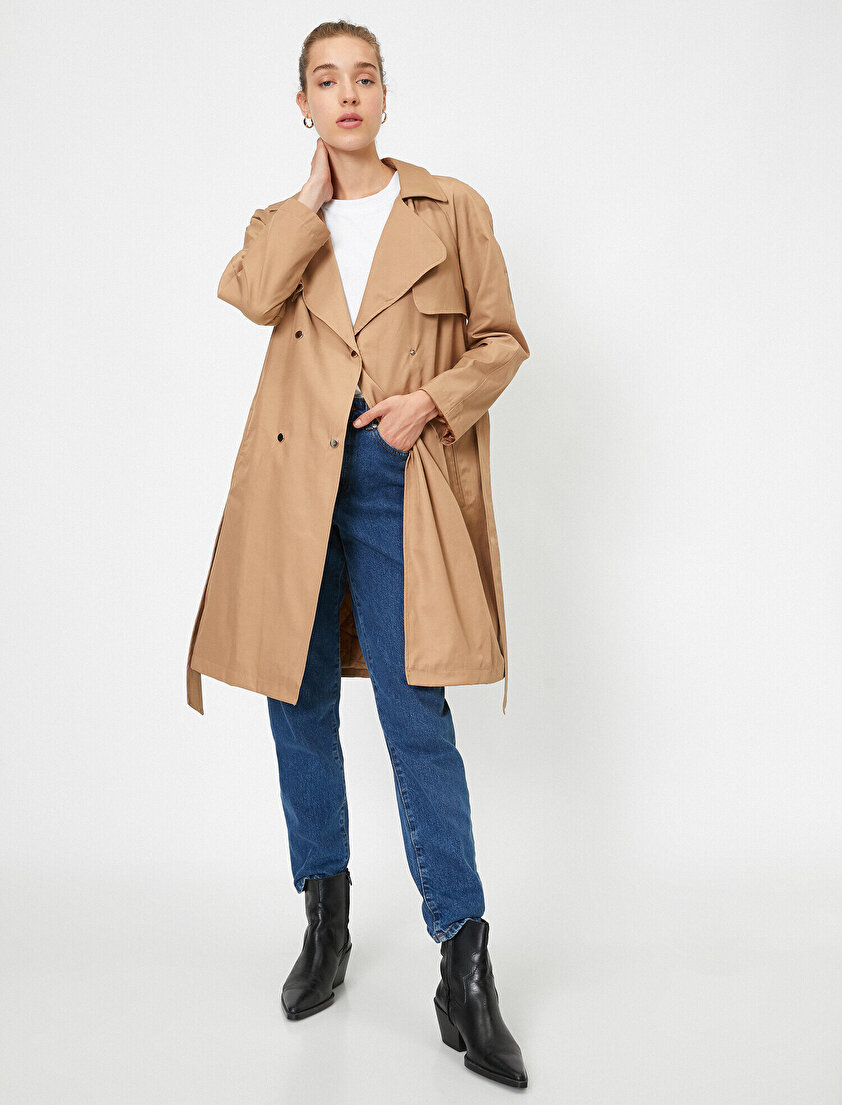Düğmeli Gabardin Trençkot