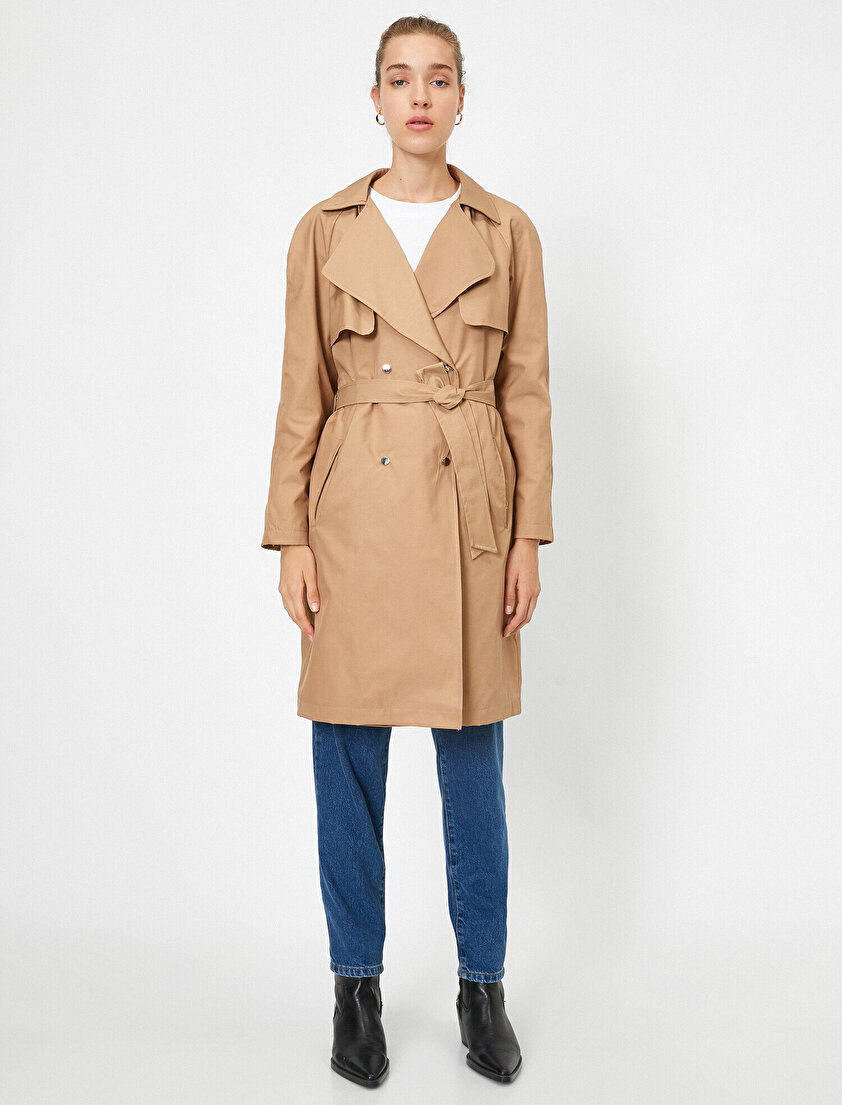 Düğmeli Gabardin Trençkot