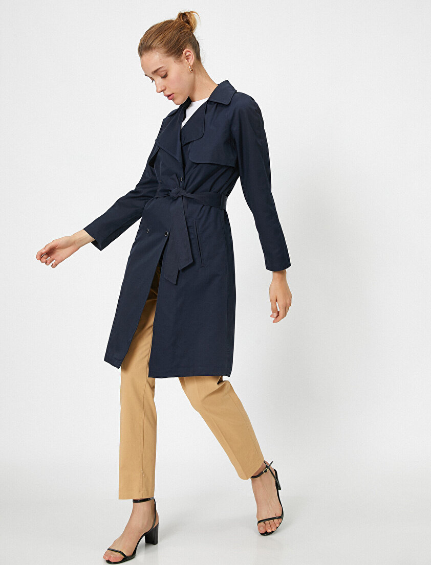 Düğmeli Gabardin Trençkot