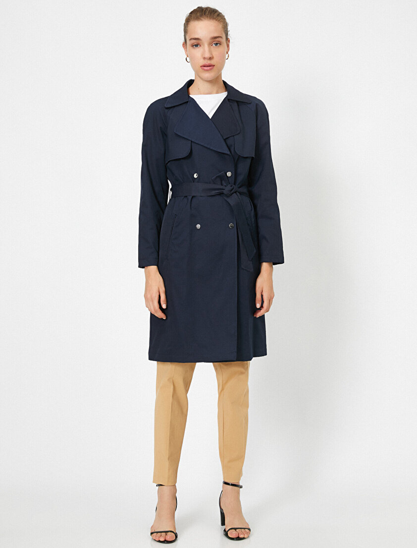 Düğmeli Gabardin Trençkot