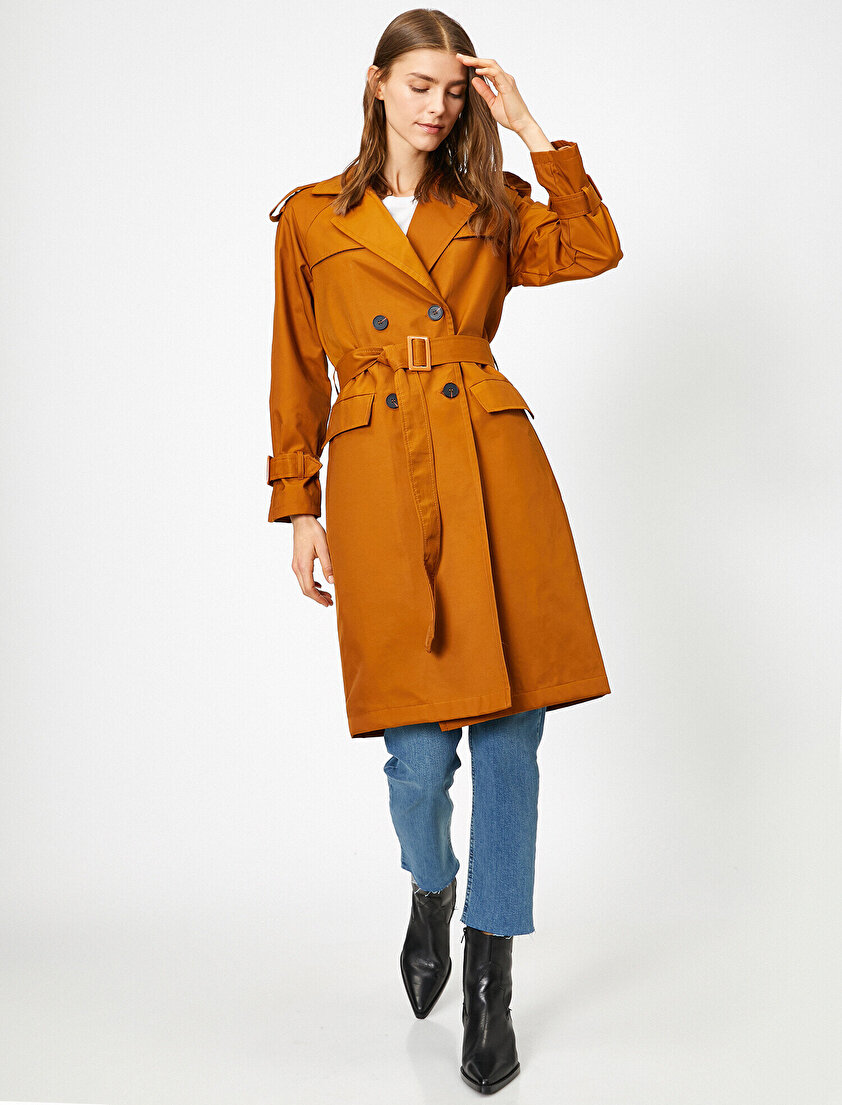 Kemer Detaylı Cepli Trençkot