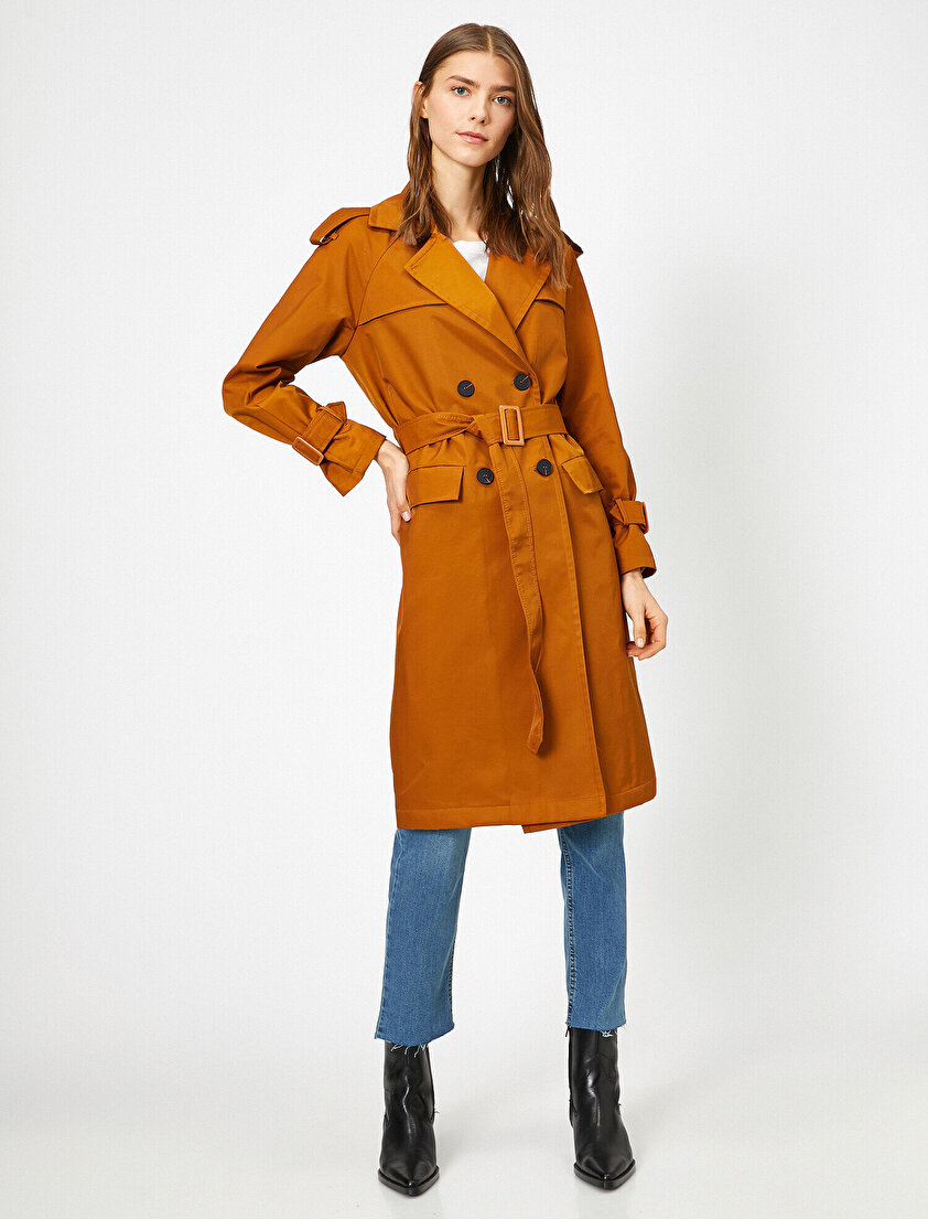 Kemer Detaylı Cepli Trençkot
