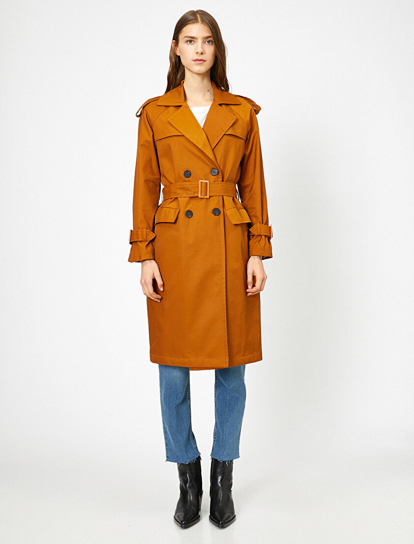 Kemer Detaylı Cepli Trençkot