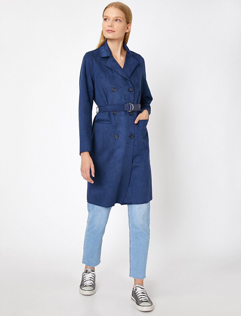 Süet Görünümlü Trençkot