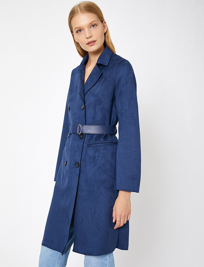 Süet Görünümlü Trençkot