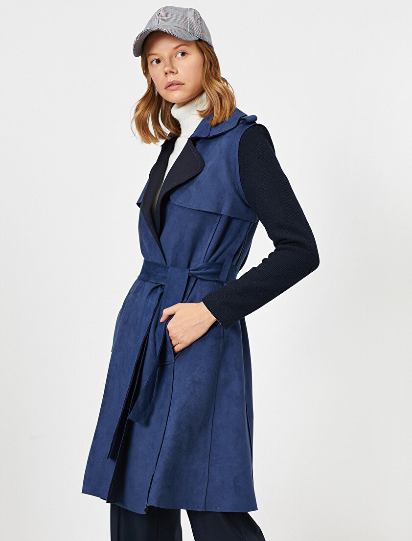 Süet Görünümlü Trençkot