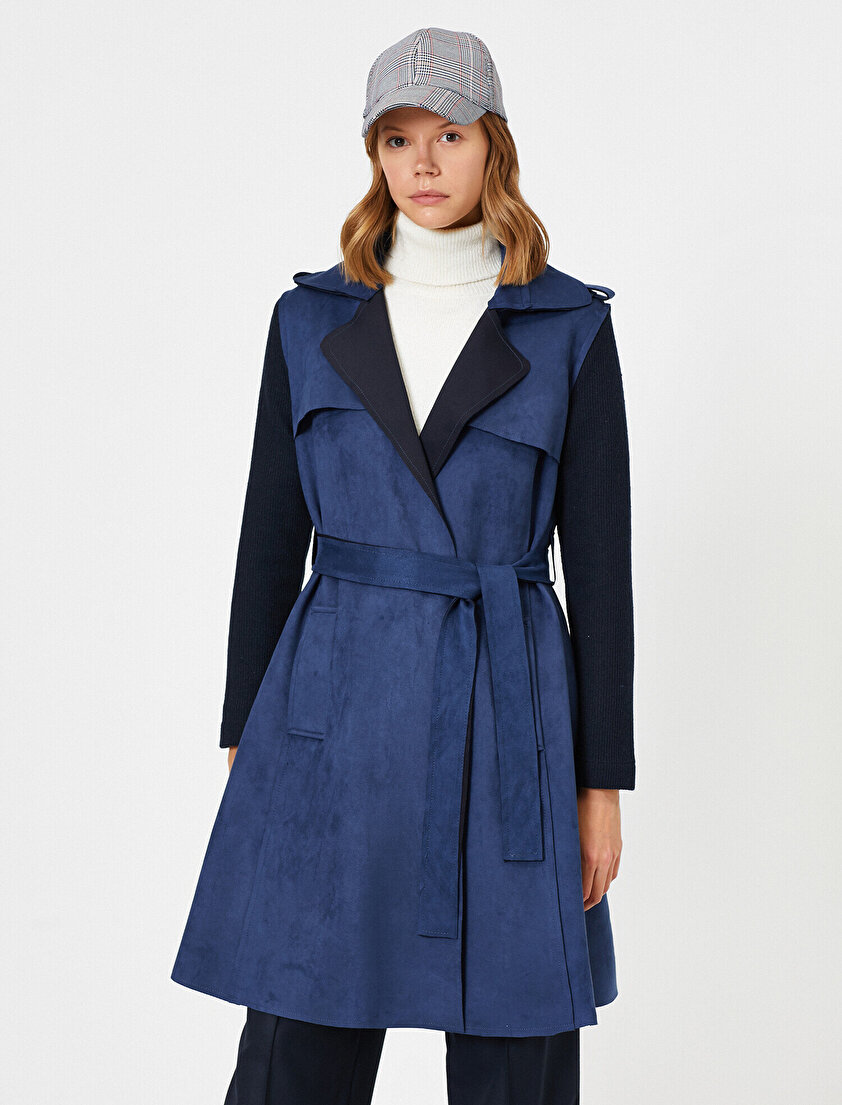 Süet Görünümlü Trençkot