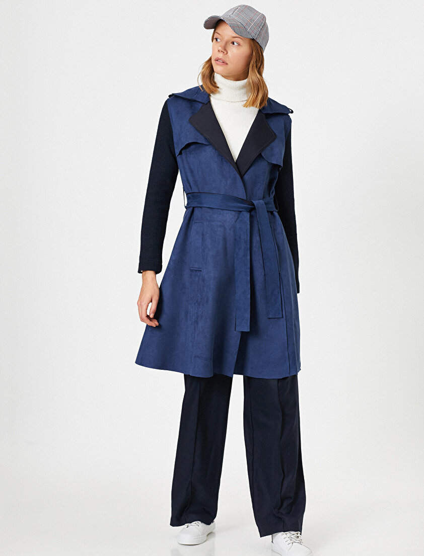 Süet Görünümlü Trençkot