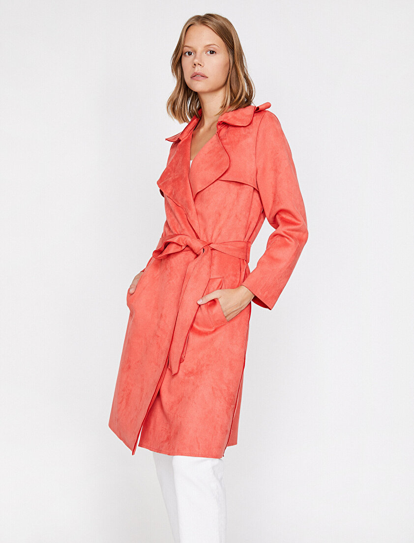 Süet Görünümlü Trençkot