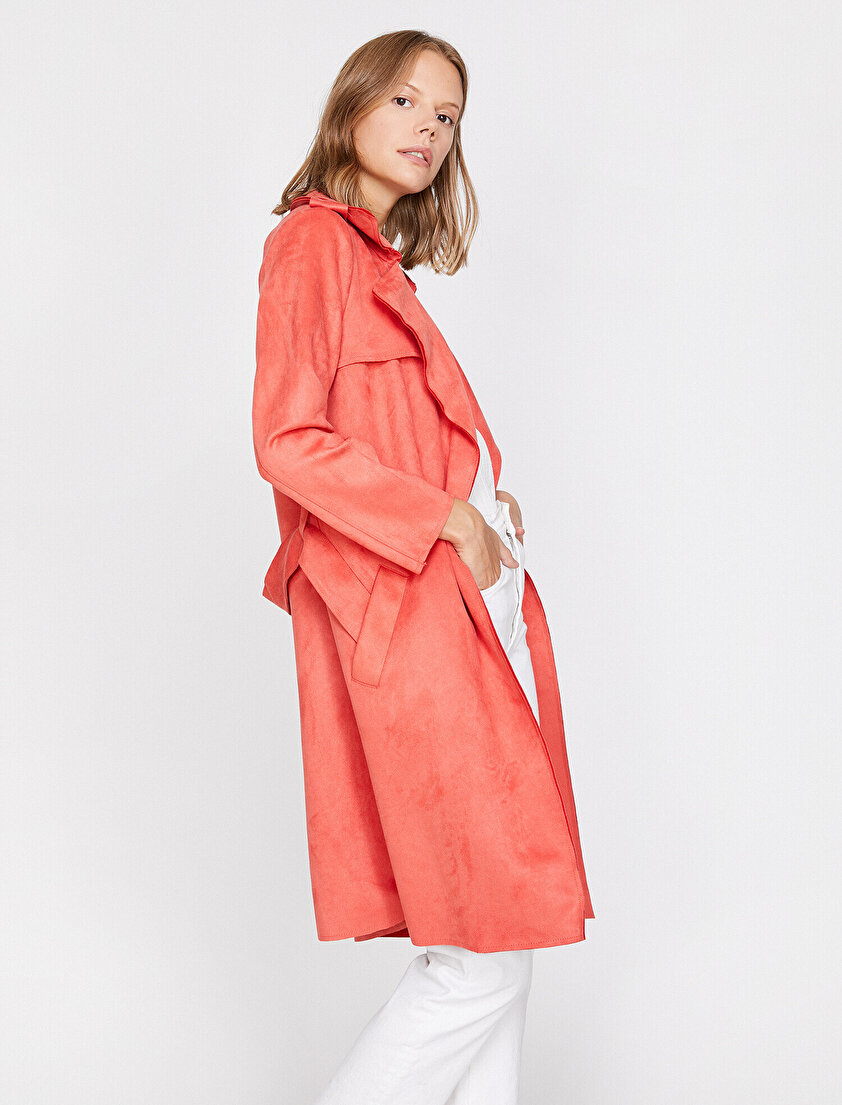 Süet Görünümlü Trençkot