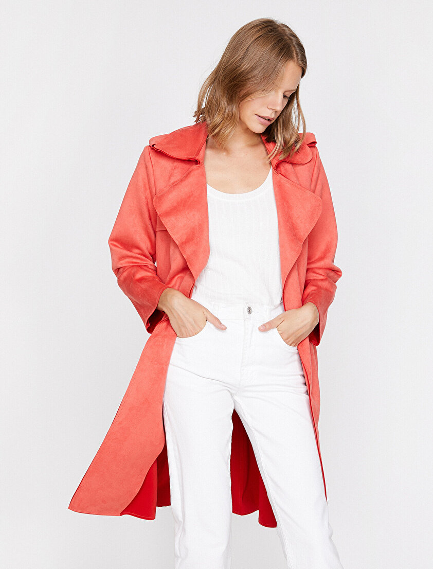 Süet Görünümlü Trençkot