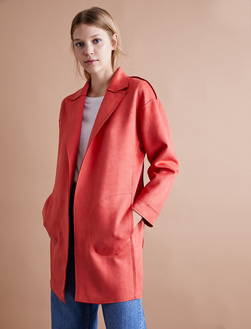 Süet Görünümlü Trençkot