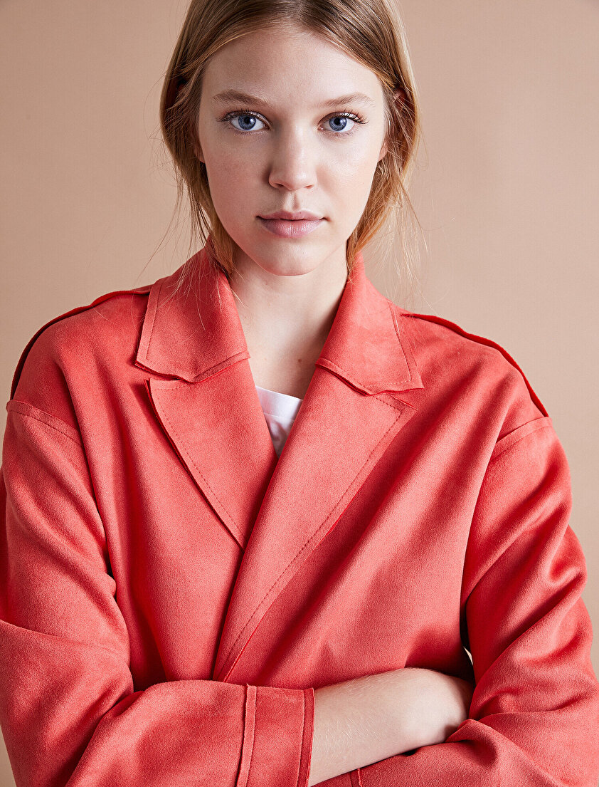 Süet Görünümlü Trençkot