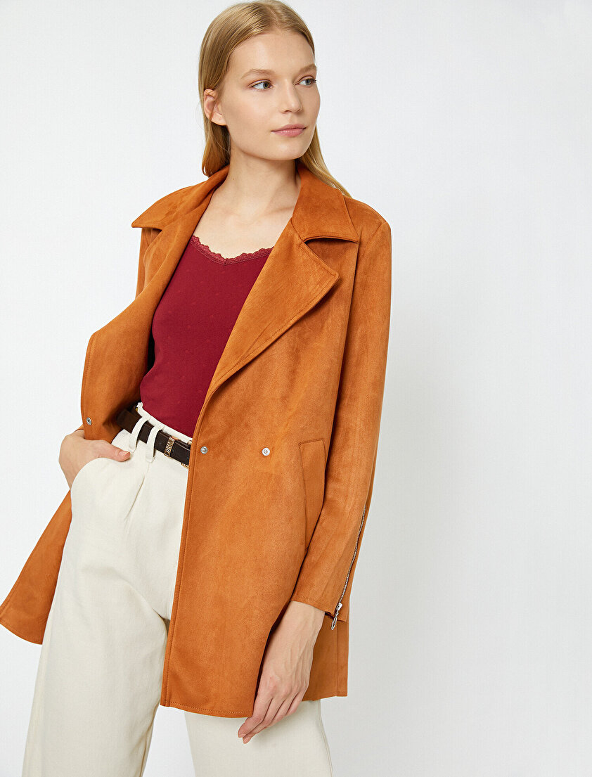 Süet Görünümlü Trençkot