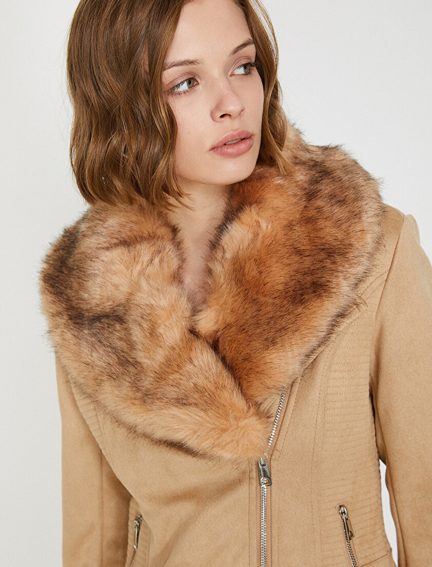 Yakası Kürklü Deri Ceket