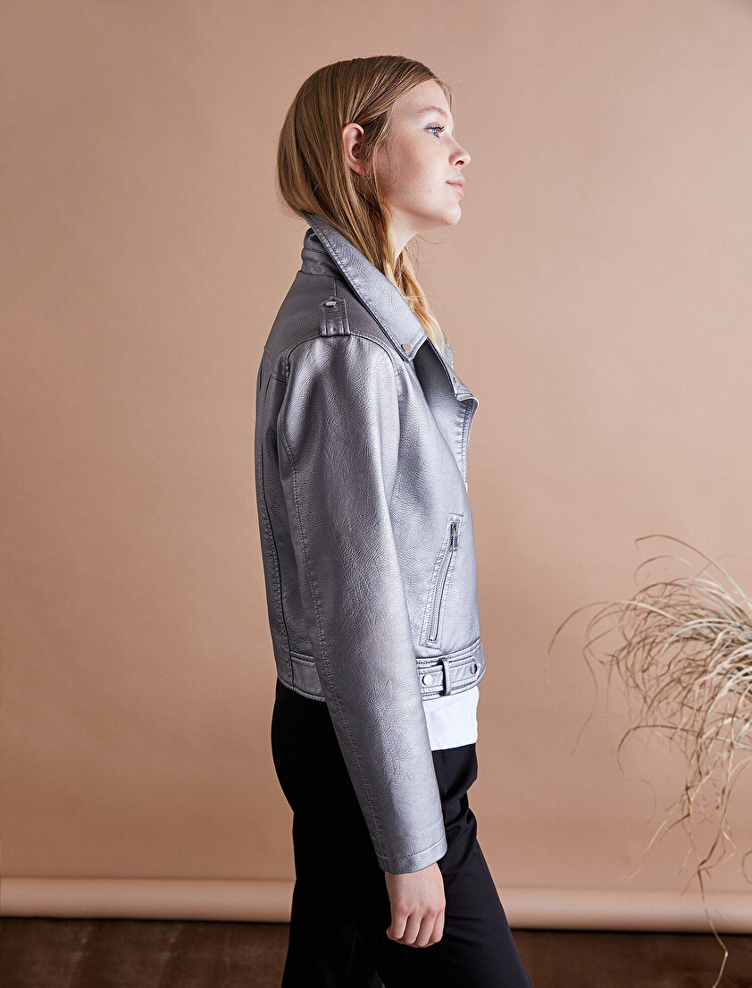 Deri Görünümlü Mont