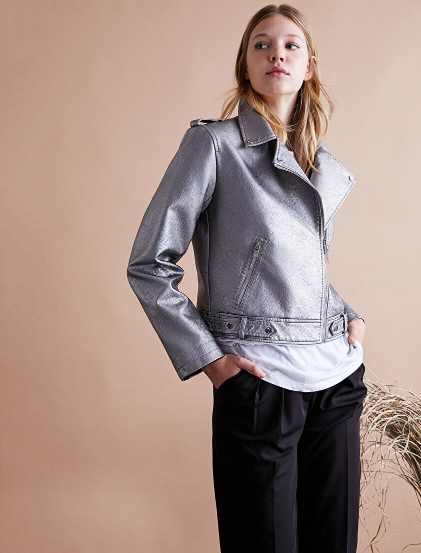 Deri Görünümlü Mont