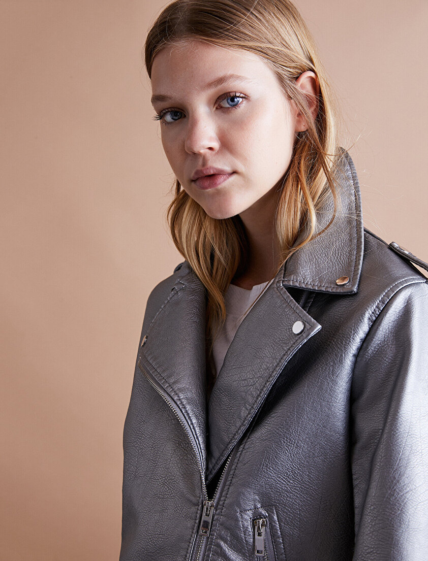 Deri Görünümlü Mont