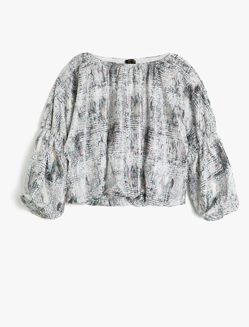 Bisiklet Yaka Baskılı  3/4 Kol Krep Bluz