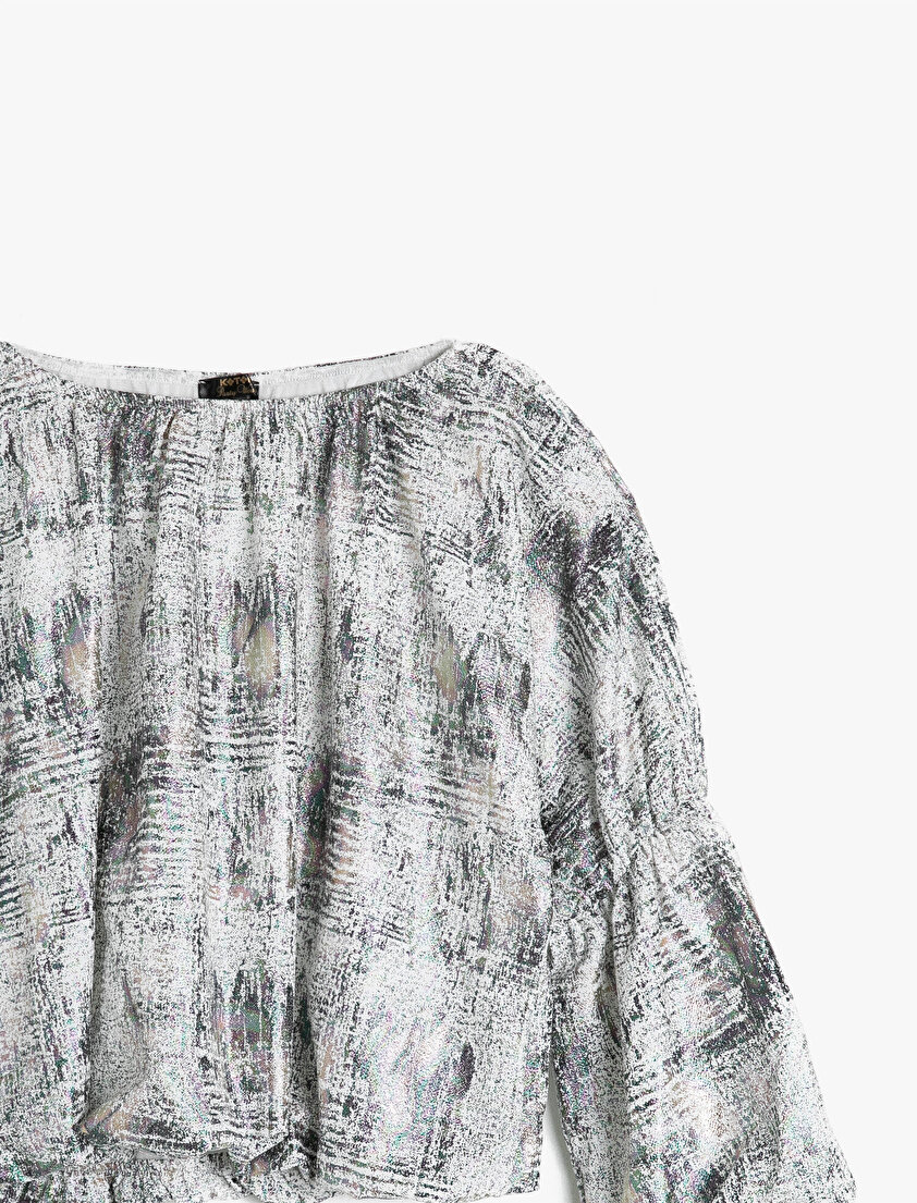 Bisiklet Yaka Baskılı  3/4 Kol Krep Bluz