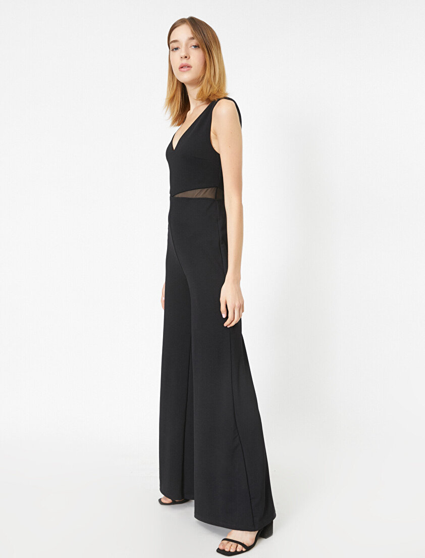 V Yaka Kolsuz Geniş Paça Tulum