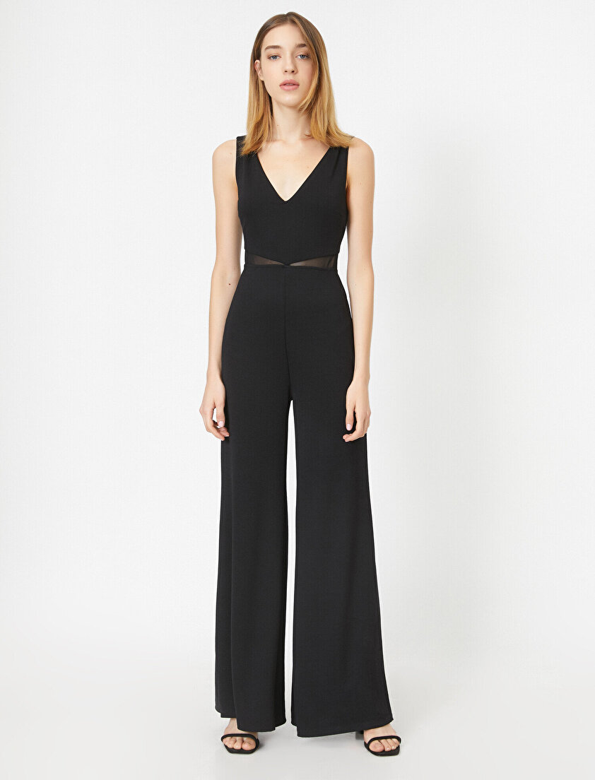 V Yaka Kolsuz Geniş Paça Tulum