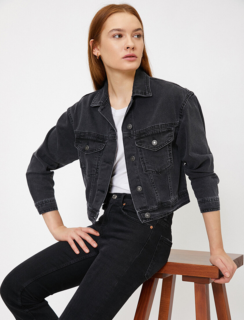 Düğme Detaylı Jean Ceket