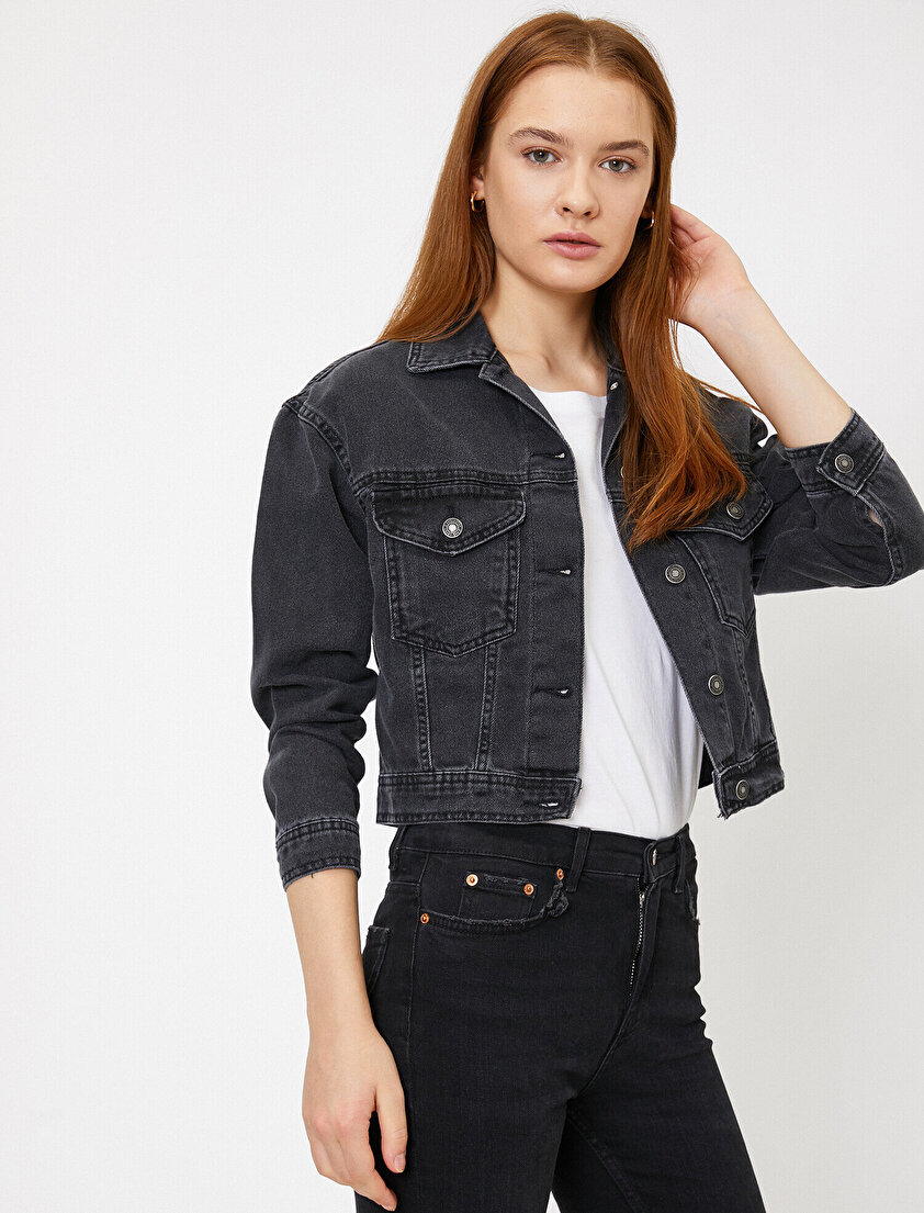 Düğme Detaylı Jean Ceket