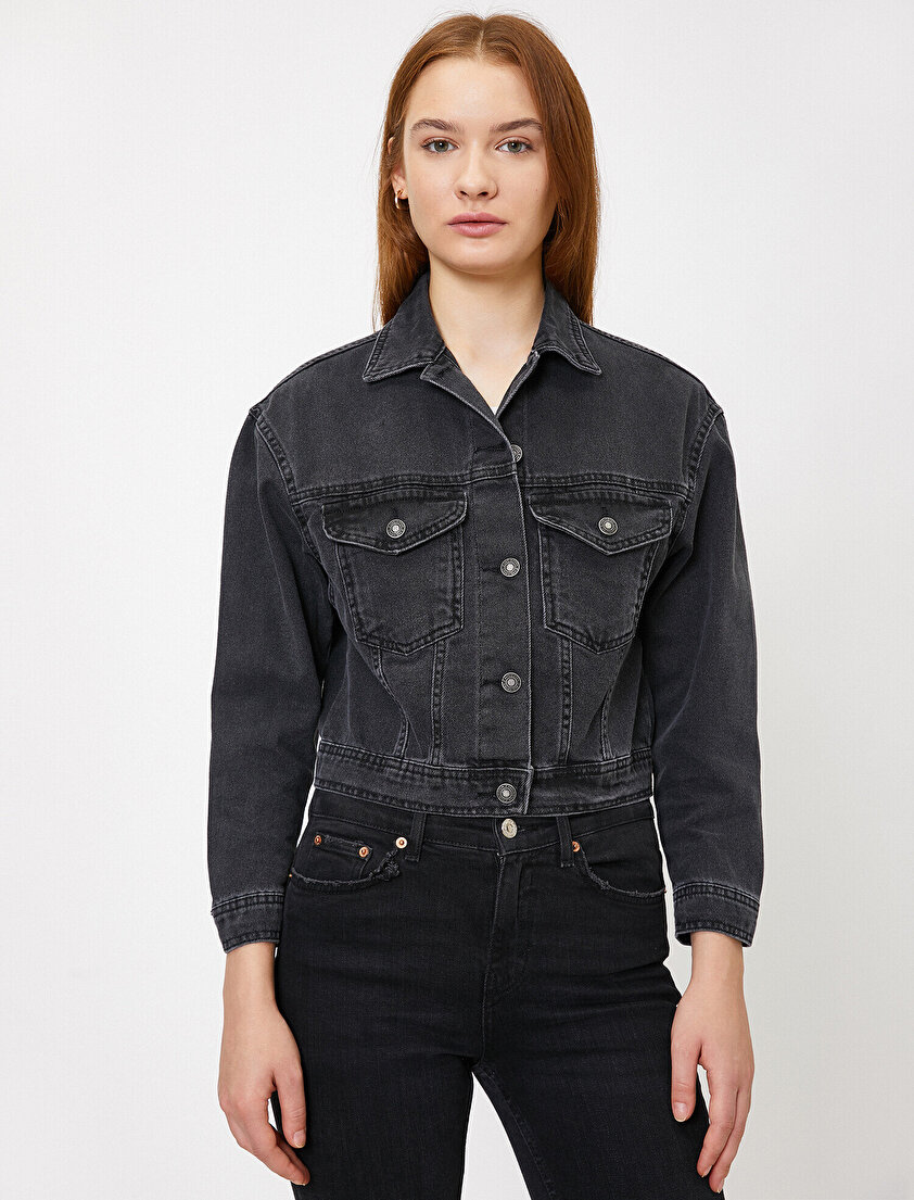 Düğme Detaylı Jean Ceket